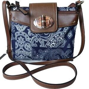 Chaps Ralph Lauren Shoulder Bag Navy Bandana Paisley Print Medium Purse Blue